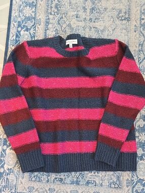 Michael Stars navy, hot pink, burgundy striped sweater